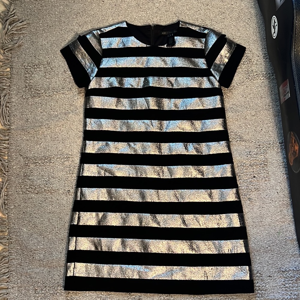 Marc By Marc Jacobs Lucienne Shift Dress W Size 4 Black and silver Striped.